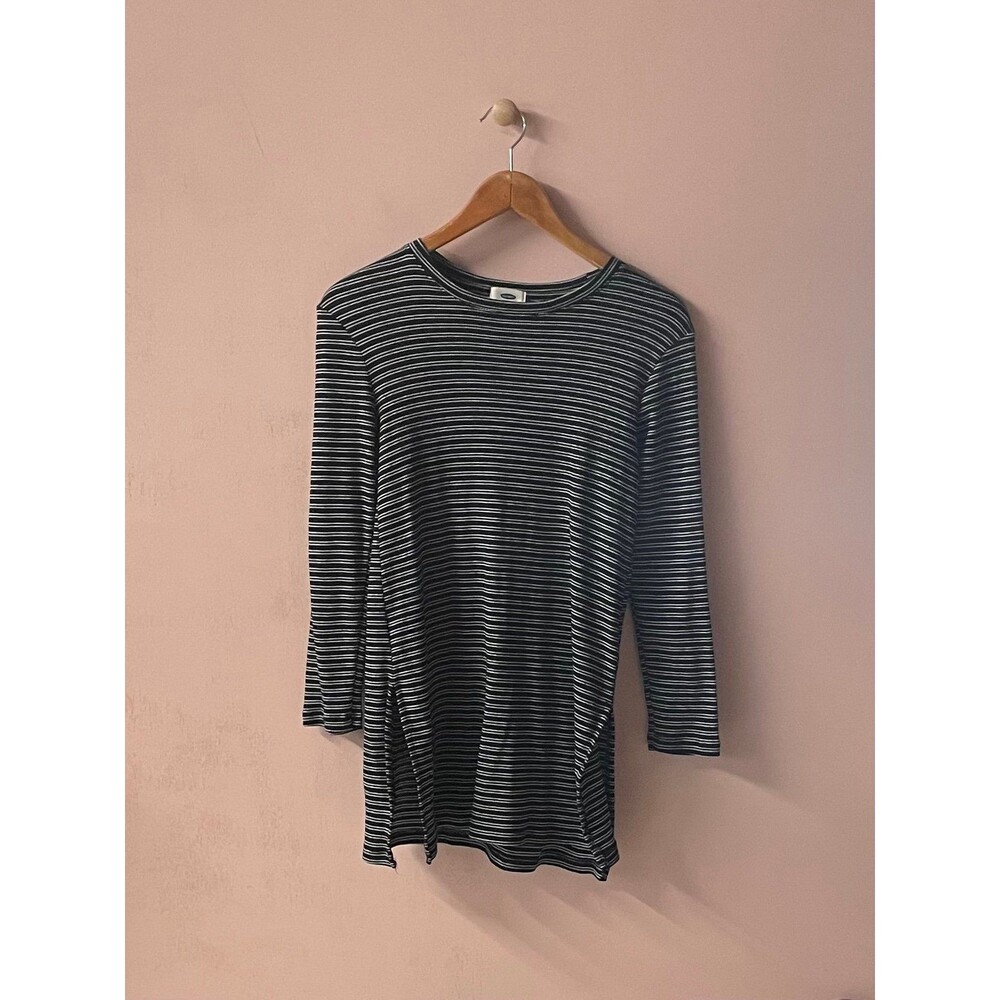 Old Navy Black & White Ribbed Double Striped Long Sleeve Shirt Size S